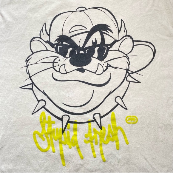 Ecko x Looney Tunes Taz  Long Sleeve White and Lime Long Sleeve Shirt Men Sz LG - Picture 2 of 10